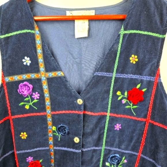 STUDIO COLLECTION Vintage Velvet Embroidered Vest Floral‎ Navy Womens Sz 20W - Picture 2 of 10